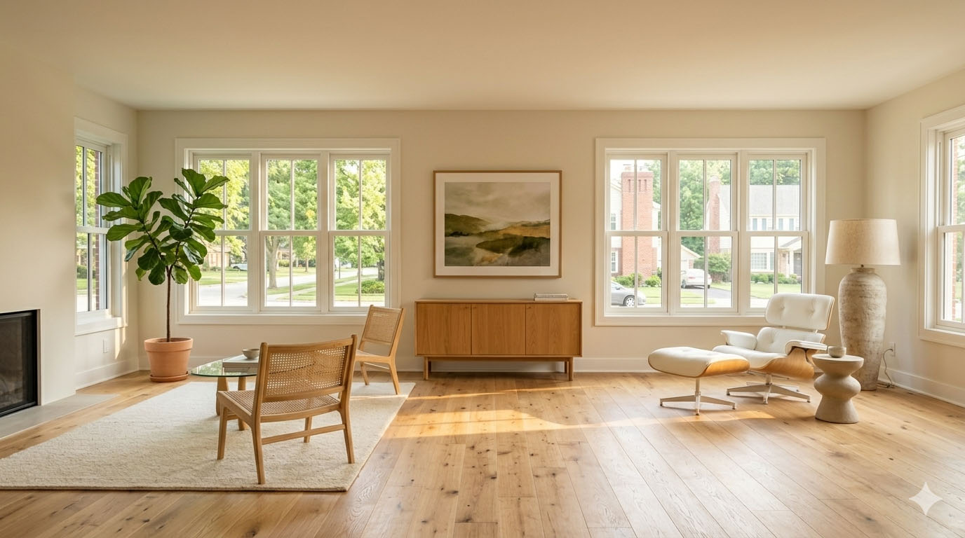 New Andersen replacement windows in a Newtown Square PA home letting in natural light