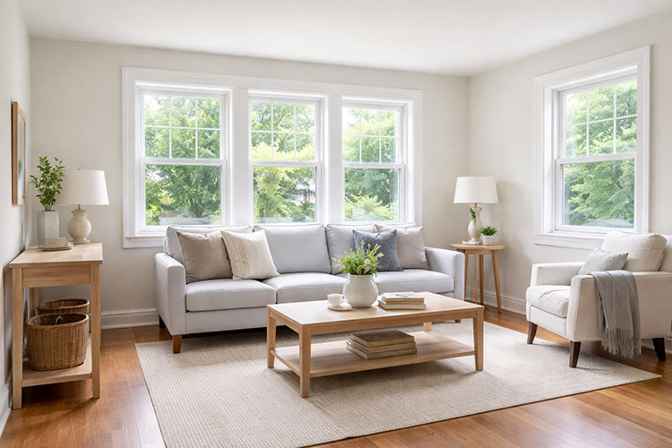 New Andersen replacement windows in a Prospect Park PA home letting in natural light