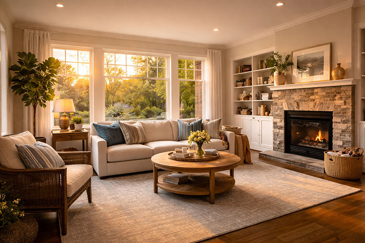 New Andersen replacement windows in an Upper Darby PA home letting in natural light