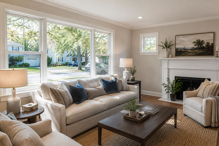New Andersen replacement windows letting in natural light in a Fairfield NJ home
