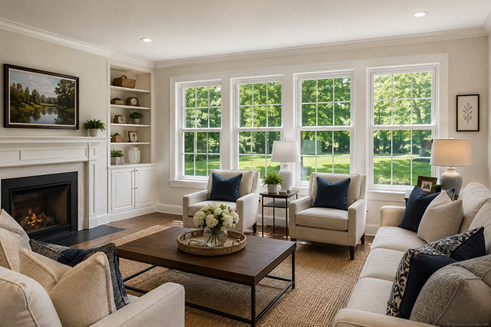 New Andersen replacement windows letting in natural light in a Florham Park NJ home