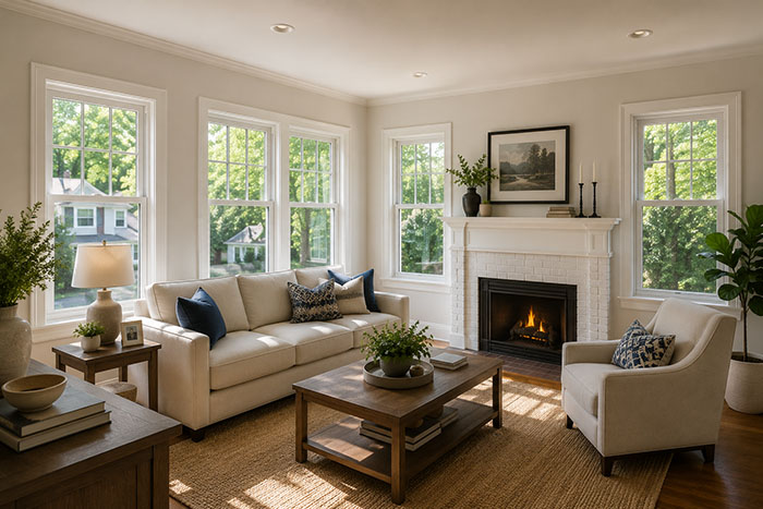 New Andersen replacement windows letting in natural light in an Irvington NJ home