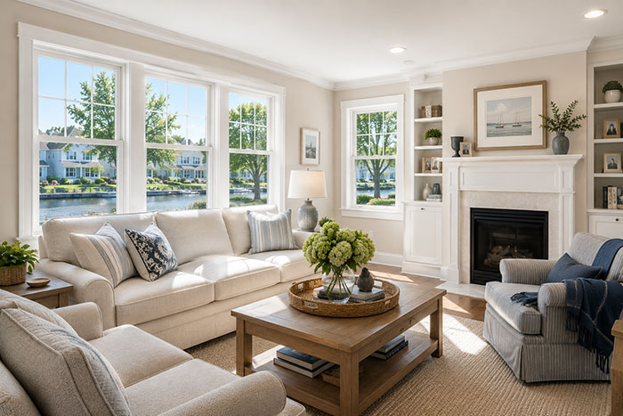 New Andersen replacement windows letting in natural light in a Little Egg Harbor NJ home