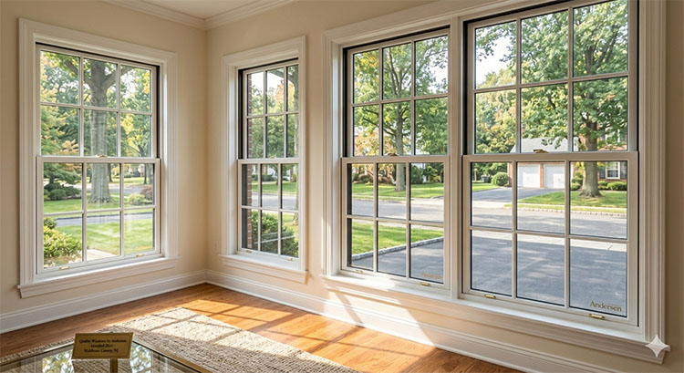 New Andersen replacement windows letting in natural light in a Middlesex County NJ home