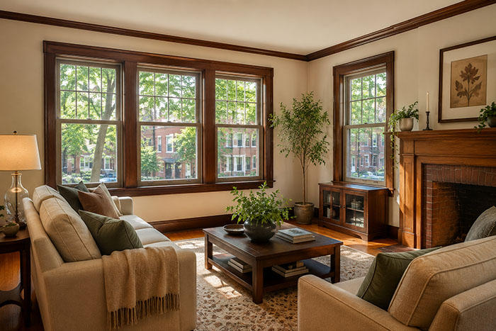 New Andersen replacement windows letting in natural light in a Newark NJ home