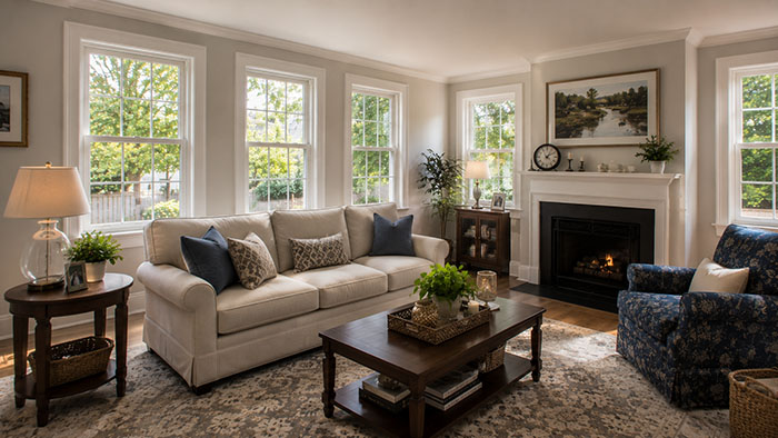 New Andersen replacement windows letting in natural light in a Red Hill PA home