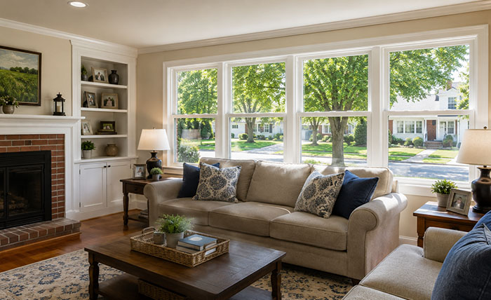 New Andersen replacement windows letting in natural light in a Levittown PA home