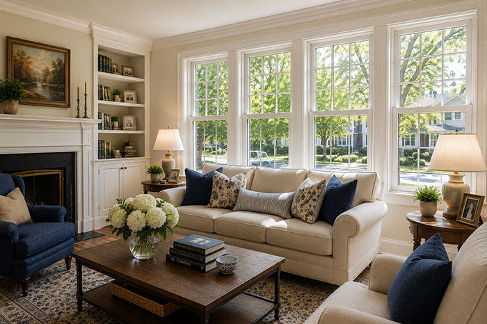 New Andersen replacement windows letting in natural light in a Perkasie PA home