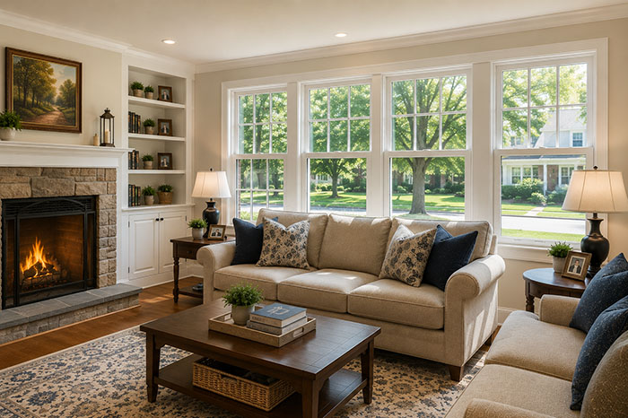 New Andersen replacement windows letting in natural light in a Warminster PA home